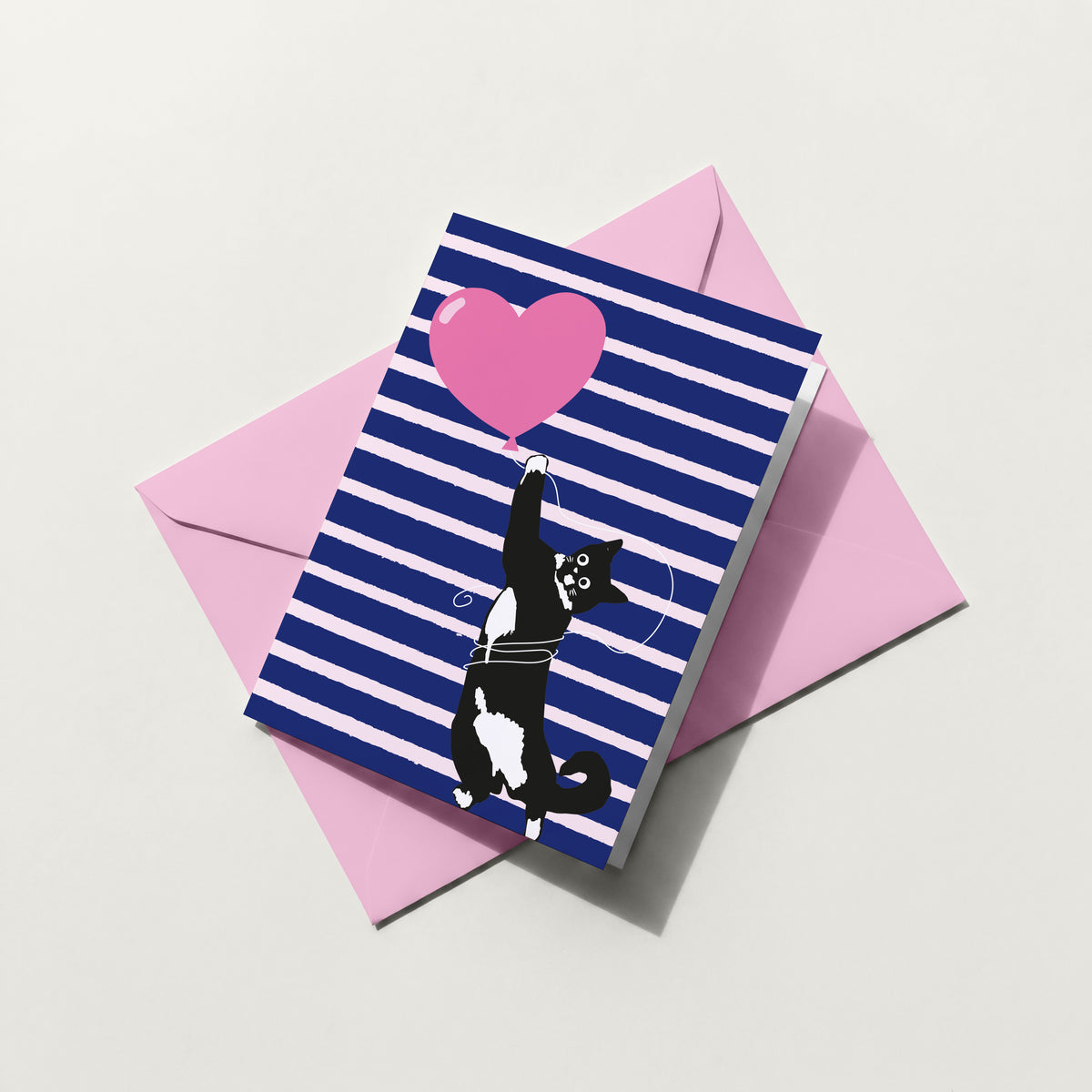 Cat Heart Balloon - Love Card